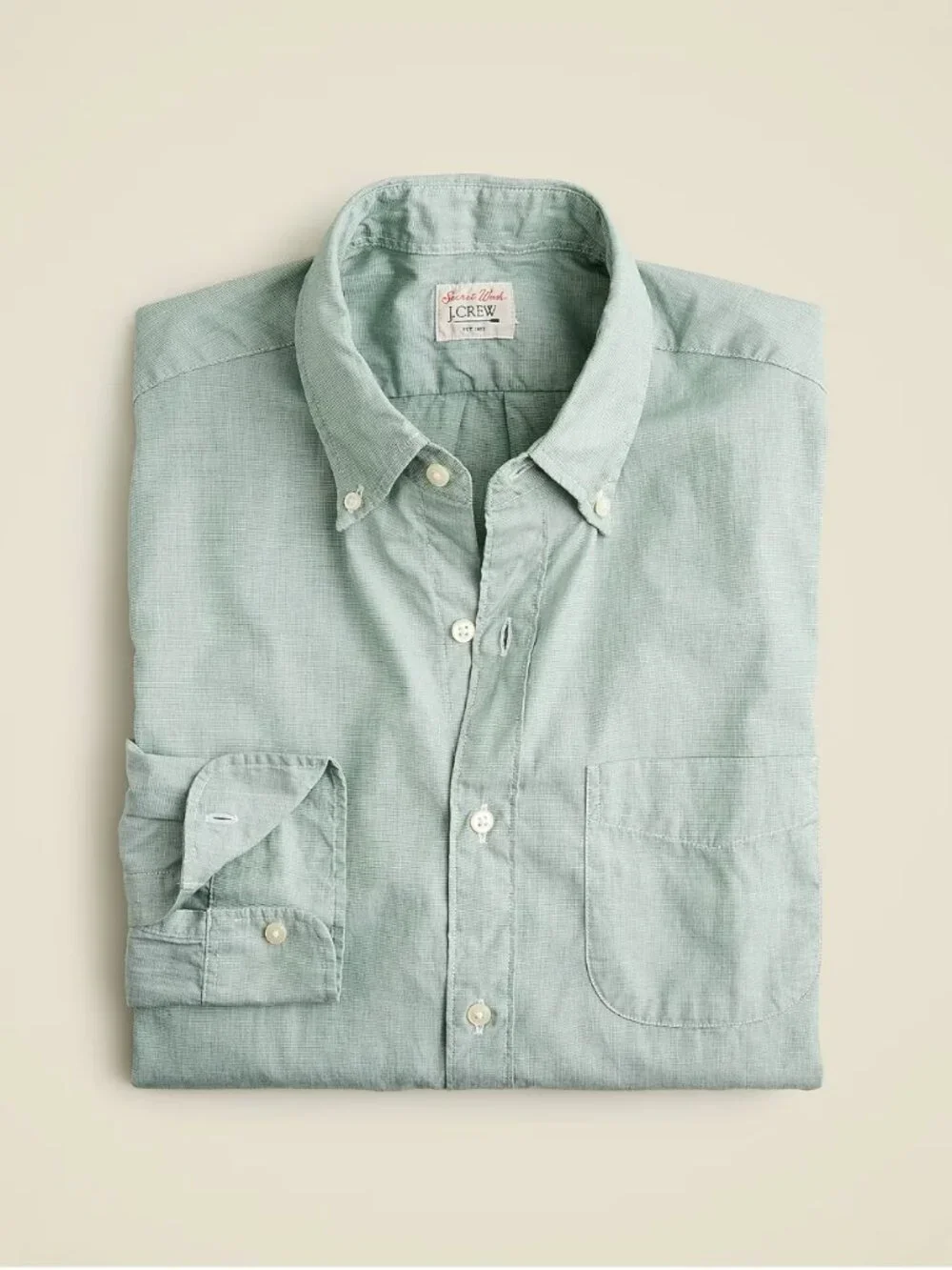 Mens J.Crew Secret Wash Shirt, Small, Classic Fit, Medium Green End-on-End, New